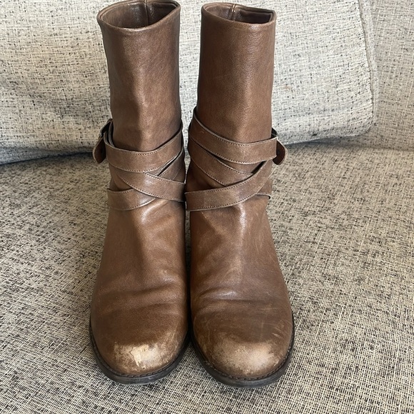 Stuart Weitzman Ranch Dressing Moto Brown Leather Booties Size 9.5 - Picture 5 of 16